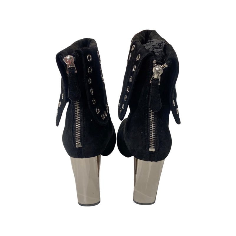 ALEXANDER MCQUEEN black suede studded heeled boots
