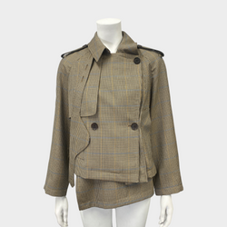 pre-owned ROKH light brown checked asymmetrical coat