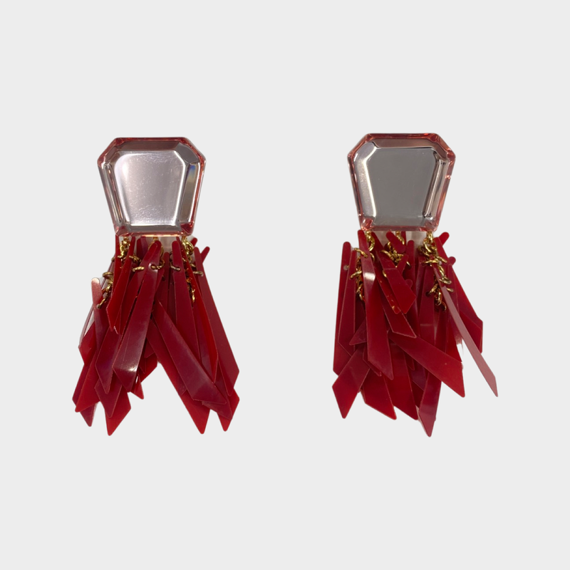pre-owned RACHEL COMEY red and silver plastic glass earrings