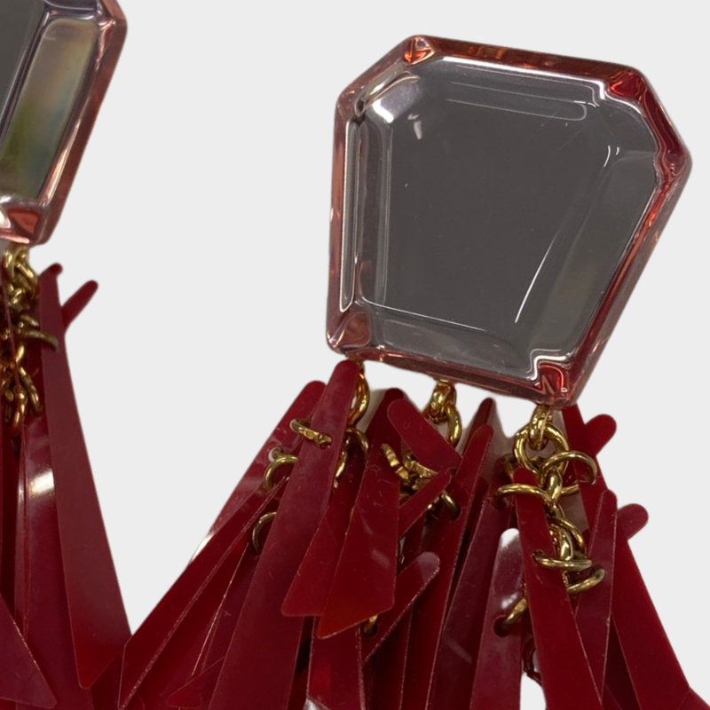 second-hand RACHEL COMEY red and silver plastic glass earrings