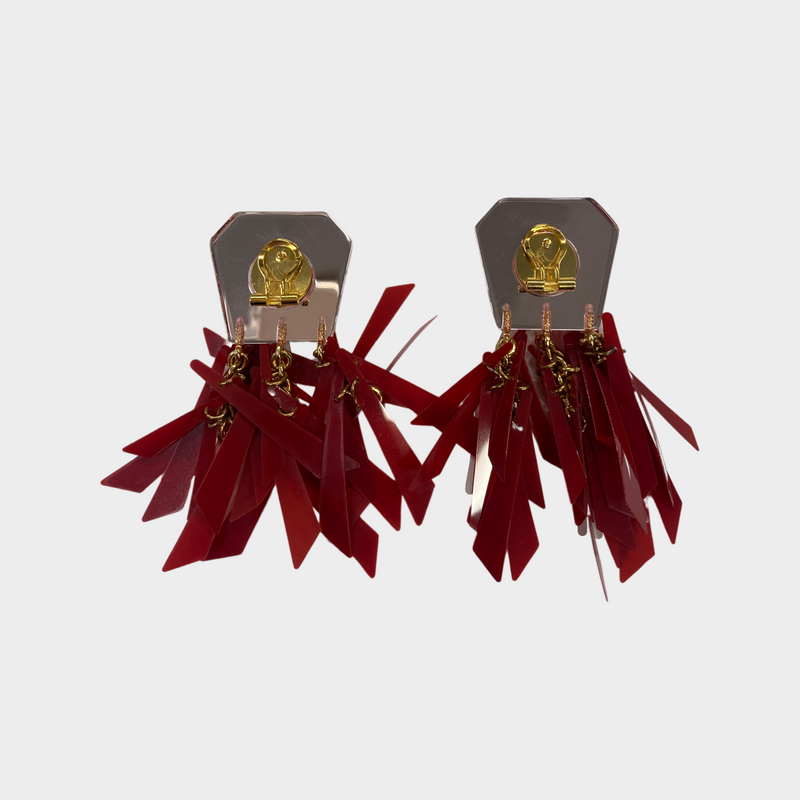 RACHEL COMEY red and silver plastic glass earrings