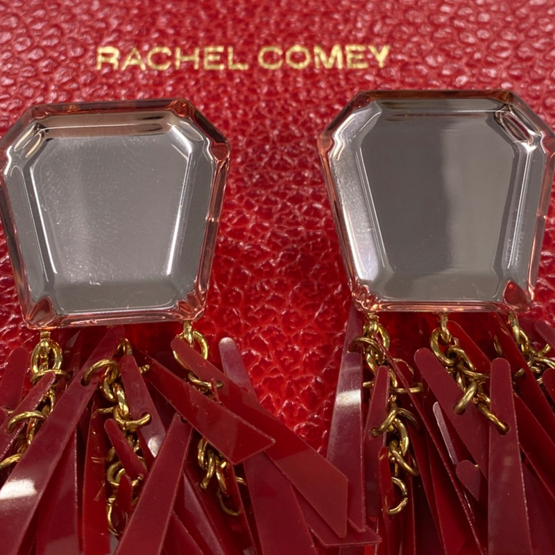 RACHEL COMEY red and silver plastic glass earrings