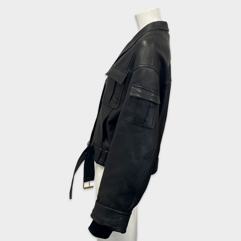 Balmain Women's Black Lambskin Bomber Jacket