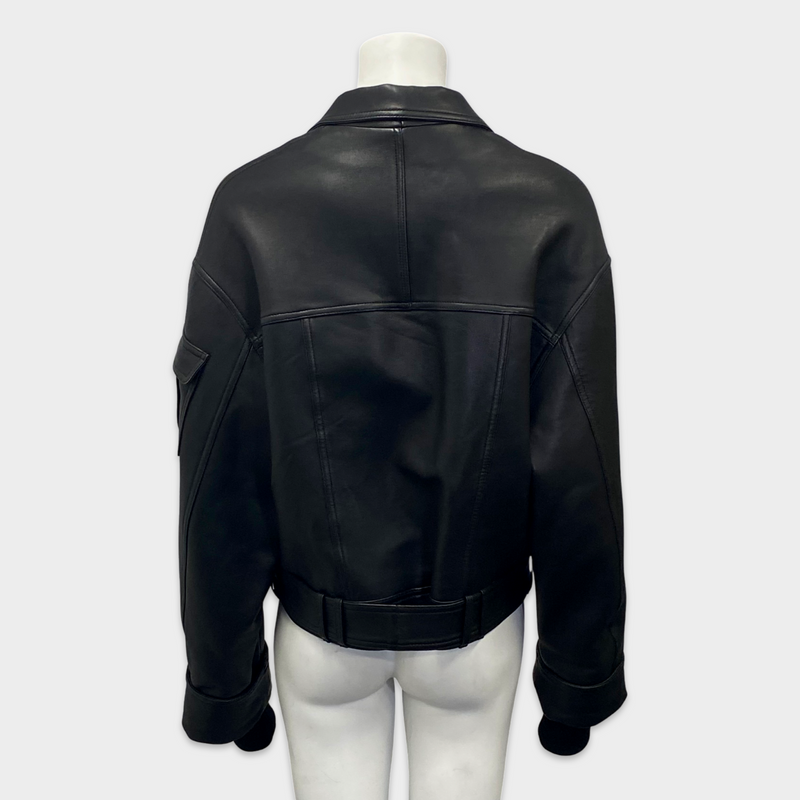 Balmain Women's Black Lambskin Bomber Jacket