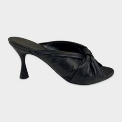 second-hand Balenciaga Black Leather Drapy Knot-Front Mules
