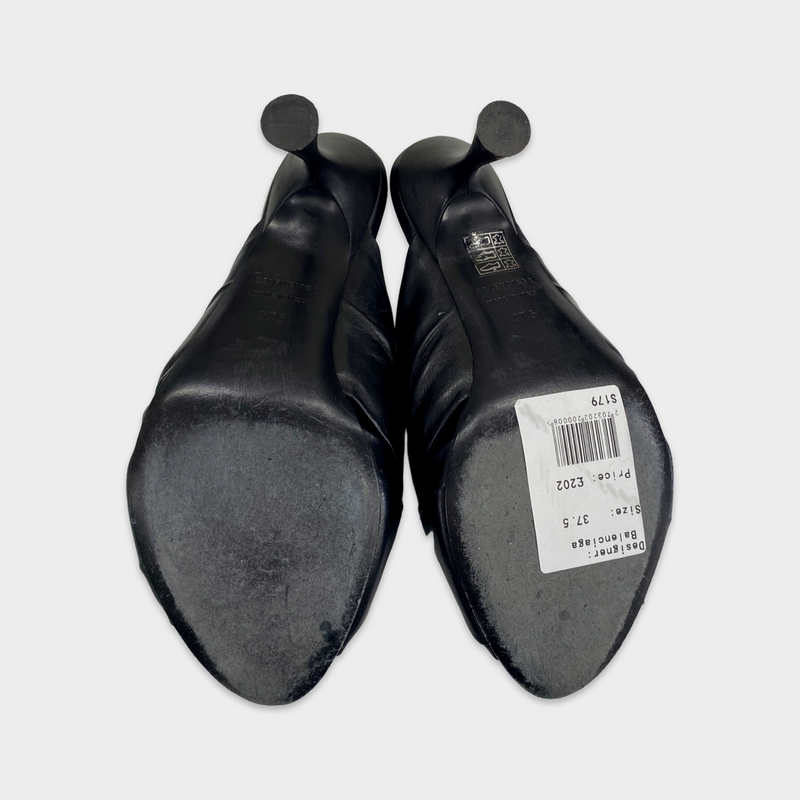 Balenciaga Black Leather Drapy Knot-Front Mules
