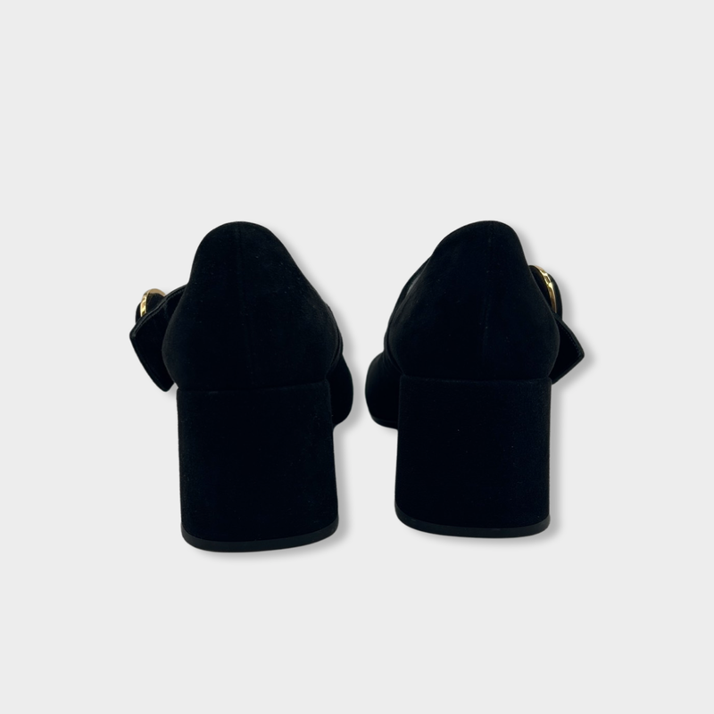 PRADA black suede Mary Jane heels
