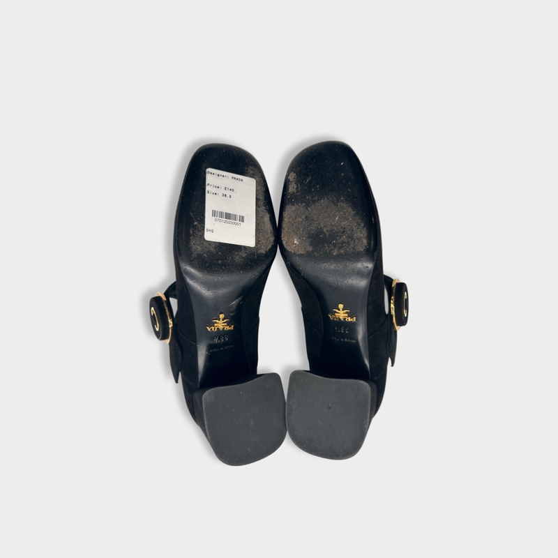 PRADA black suede Mary Jane heels