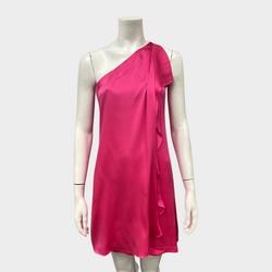 HALSTON HERITAGE fuchsia silk one-shoulder dress