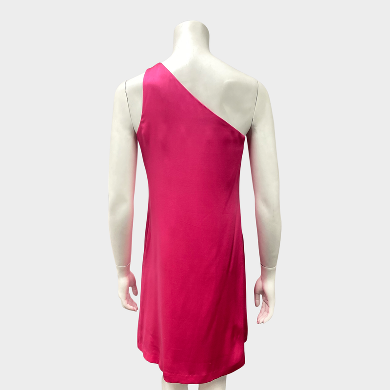 HALSTON HERITAGE fuchsia silk one-shoulder dress