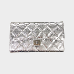 CHANEL silver 2.55 leather wallet