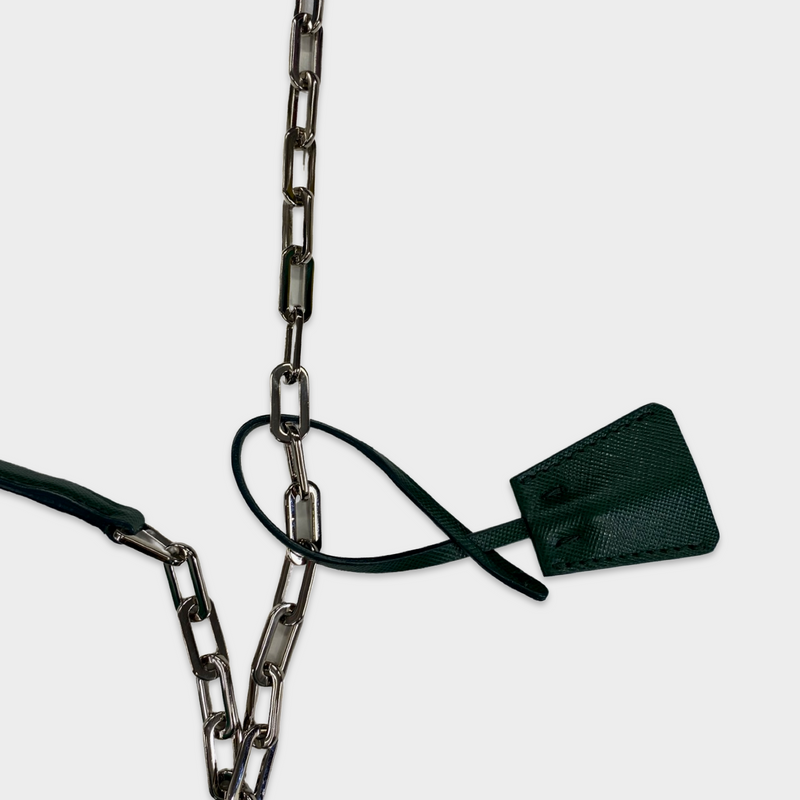 Prada Women's Green Nylon 'Tessuto Bomber' Handbag With Silver Chain