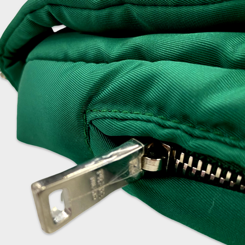Prada Women's Green Nylon 'Tessuto Bomber' Handbag With Silver Chain
