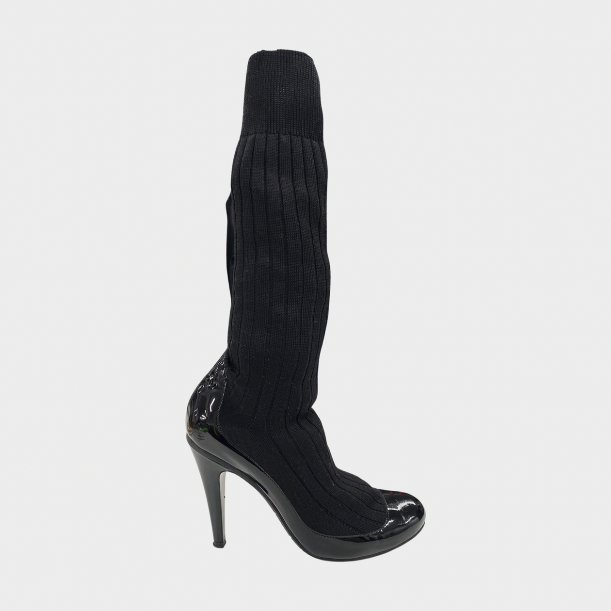 CHANEL black patent leather and cotton sock boots – Loop Generation