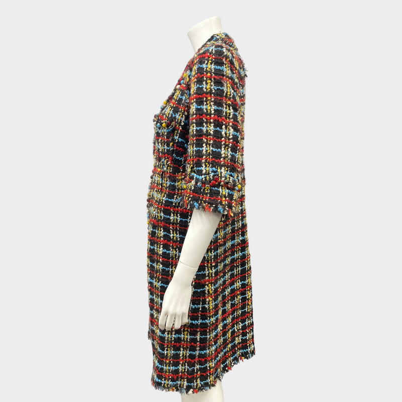 CHANEL multicolour wool tweed coat with beads