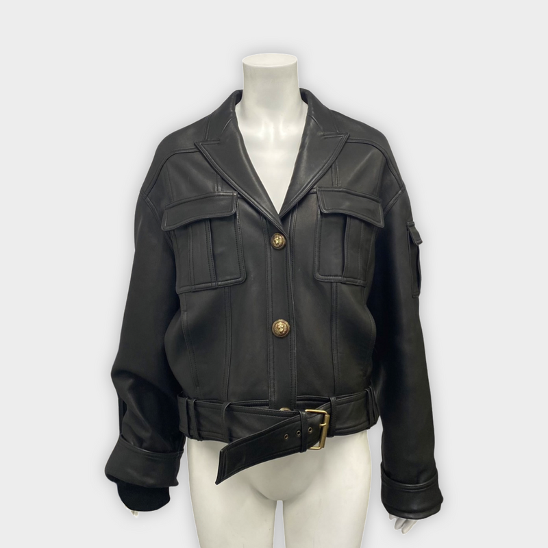 Balmain Women's Black Lambskin Bomber Jacket