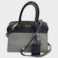 Prada Structured Grey And Black Leather Handbag