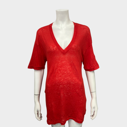BALMAIN women's red linen T-shirt