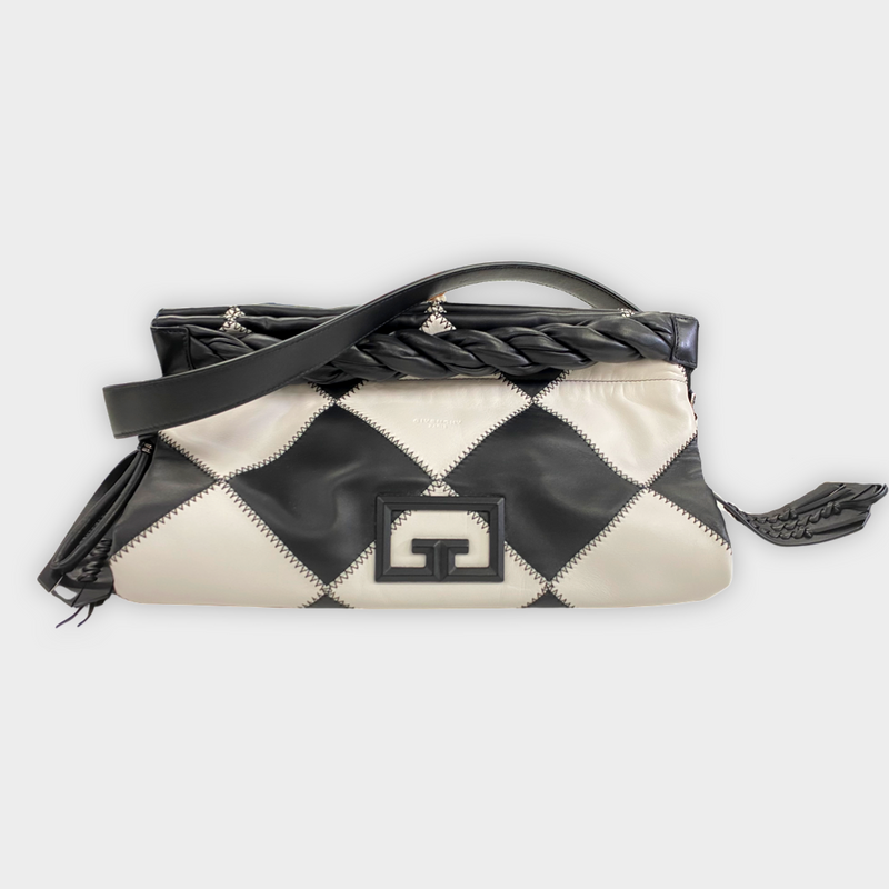 Givenchy Women's Black and White Patchwork 'Twisted Detail' Handbag