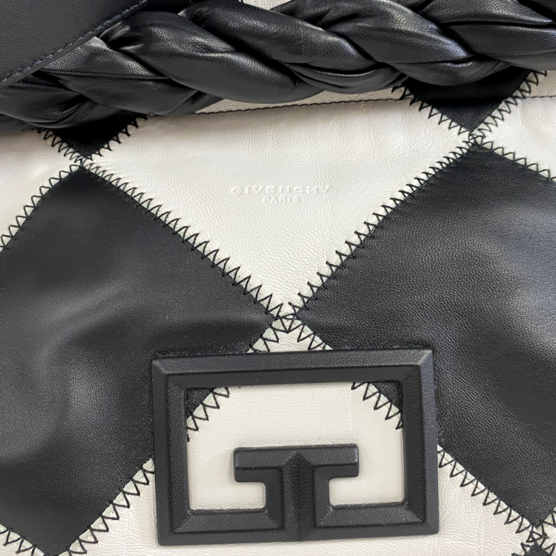 Givenchy Women's Black and White Patchwork 'Twisted Detail' Handbag
