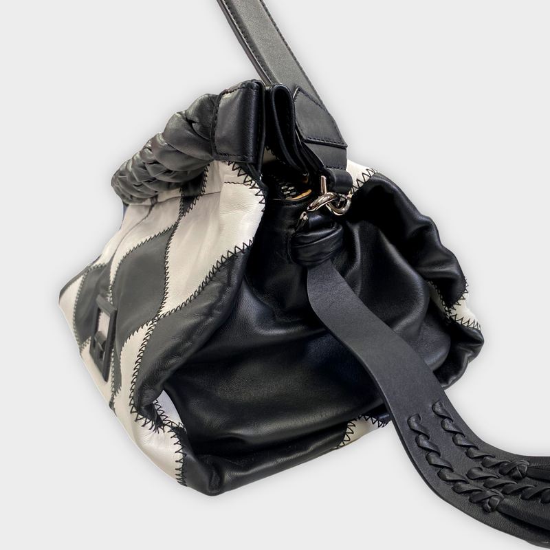 Givenchy Women's Black and White Patchwork 'Twisted Detail' Handbag