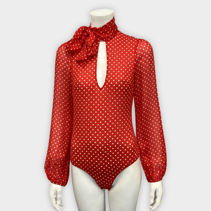 Second-hand Agent Provocateur Women's Red And White Polka-Dot Print Silk Bodysuit