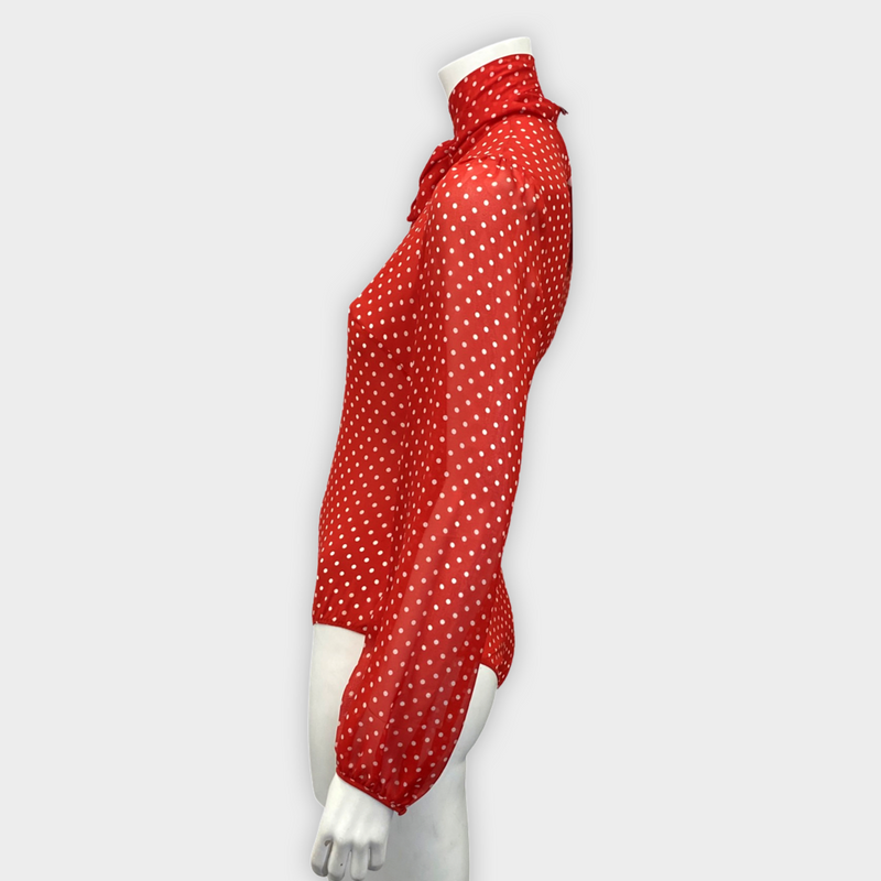 Agent Provocateur Women's Red And White Polka-Dot Print Silk Bodysuit