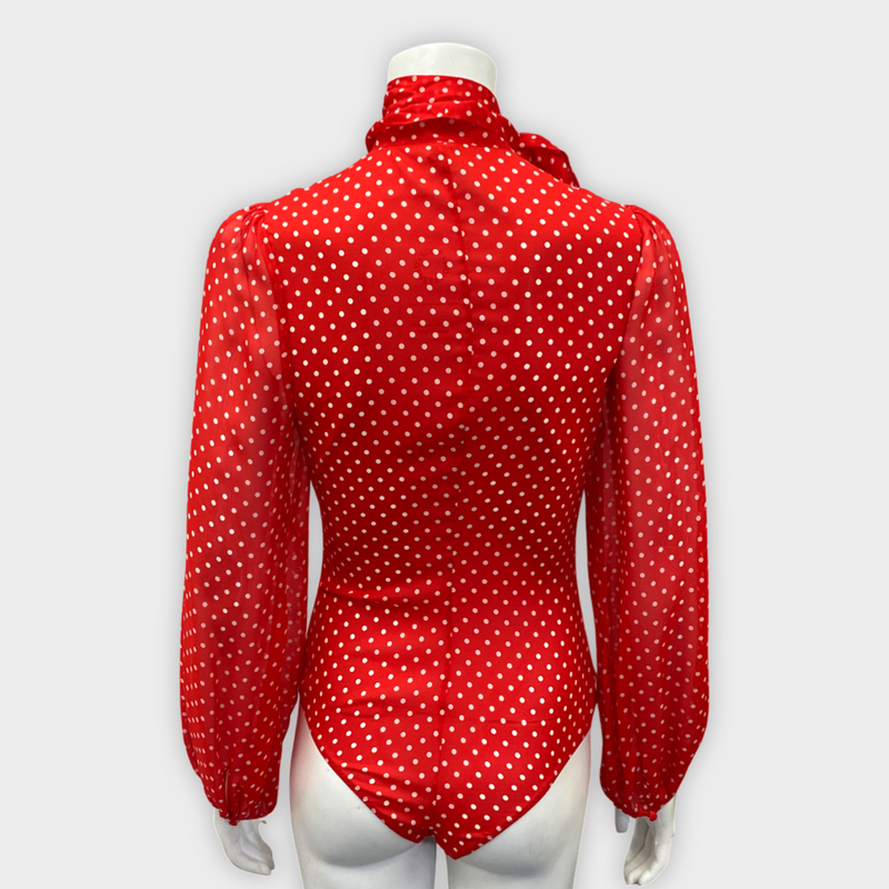 Agent Provocateur Women's Red And White Polka-Dot Print Silk Bodysuit