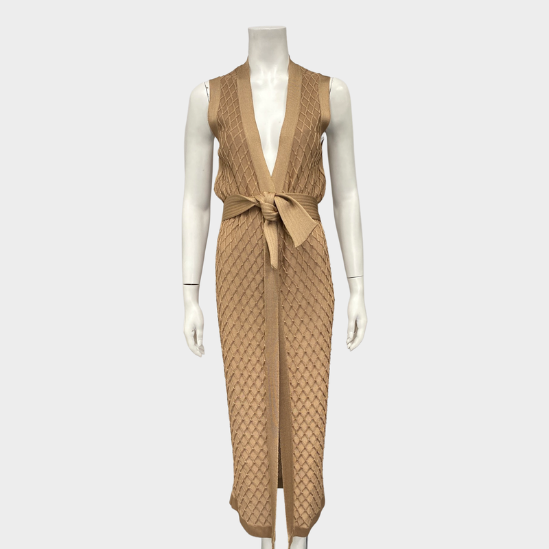 Balmain women's beige viscose sleeveless belted cardigan