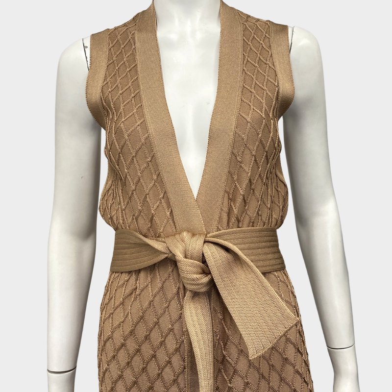 Balmain women's beige viscose sleeveless belted cardigan