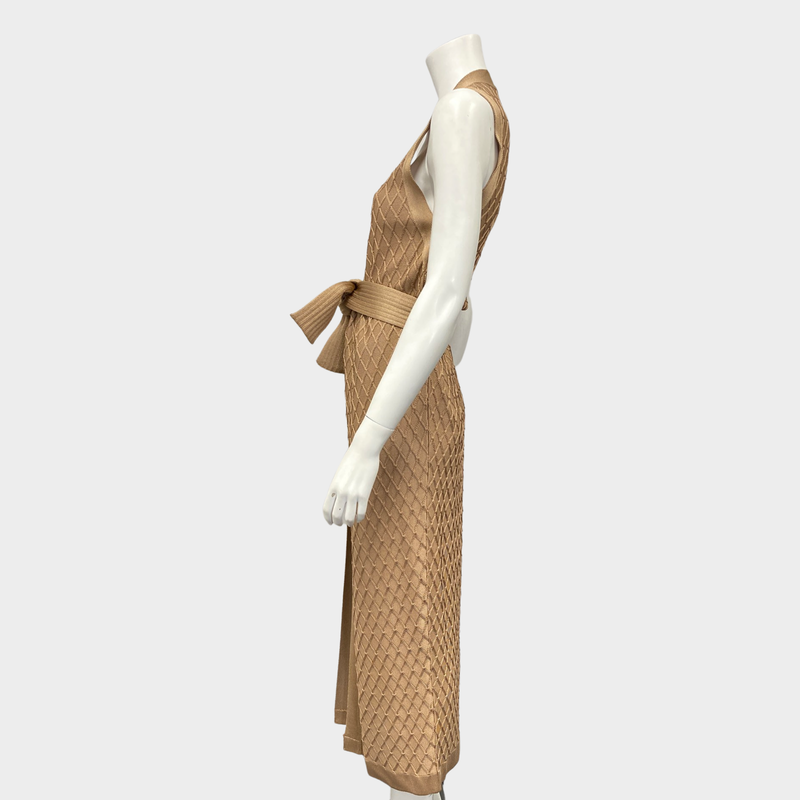 Balmain women's beige viscose sleeveless belted cardigan