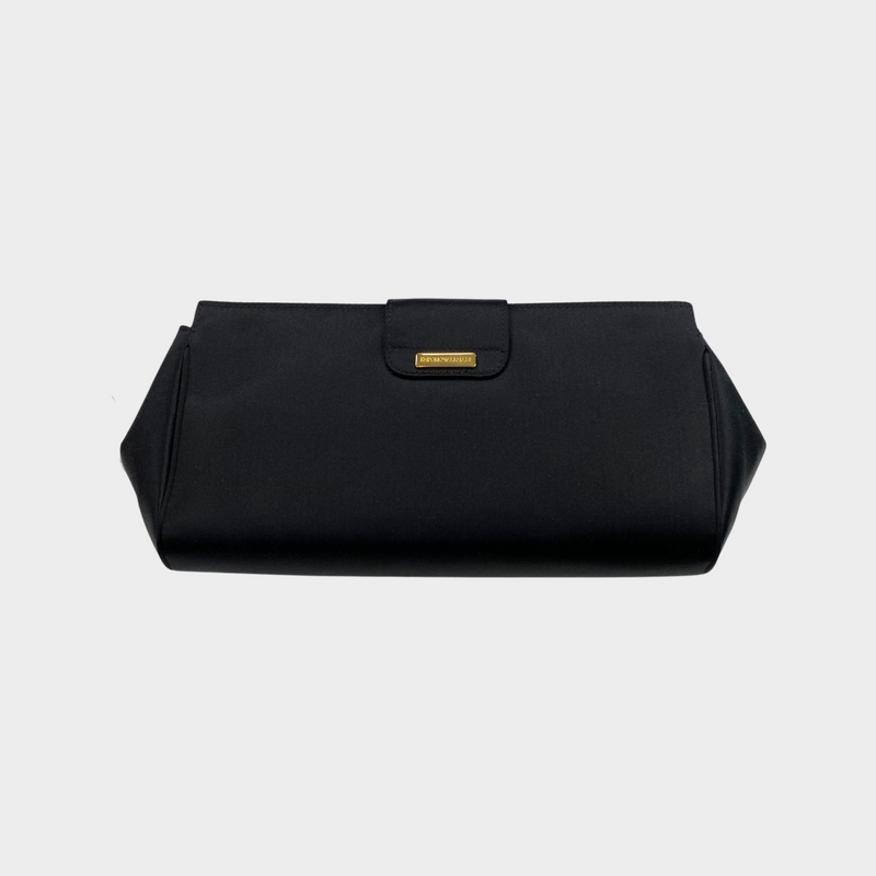Emporio Armani satin weave clutch with a bow on a chain