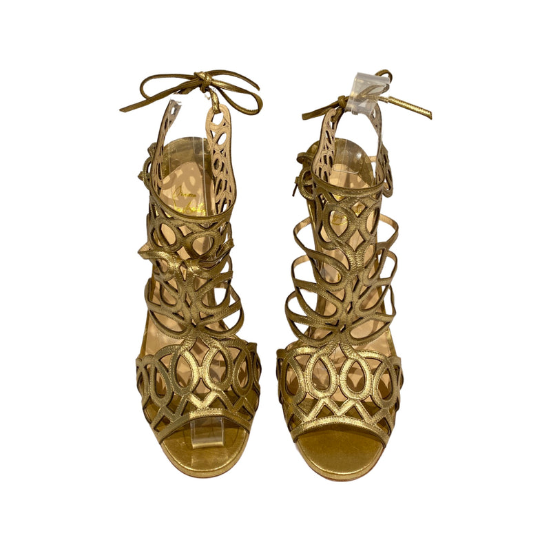 CHRISTIAN LOUBOUTIN gold sandal heels