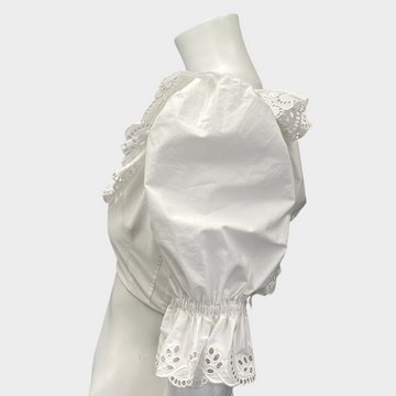 Miu Miu Women's White Cotton Embroidery Detail Cropped