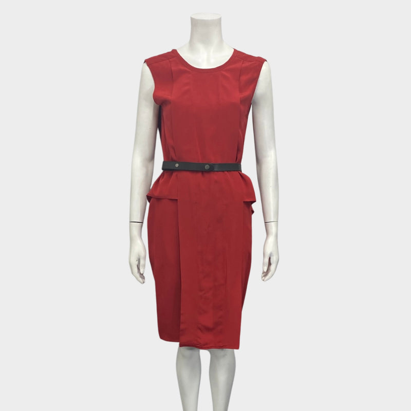 Belstaff Red Silk Sleeveless Dress With Black Belt