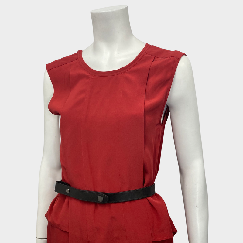 Belstaff Red Silk Sleeveless Dress With Black Belt
