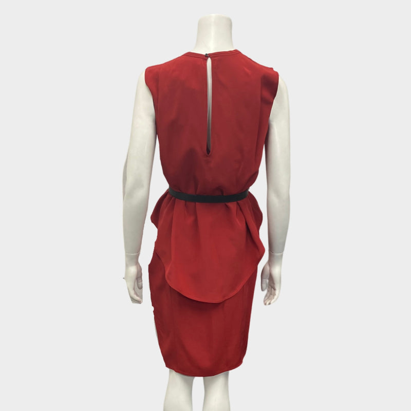 Belstaff Red Silk Sleeveless Dress With Black Belt