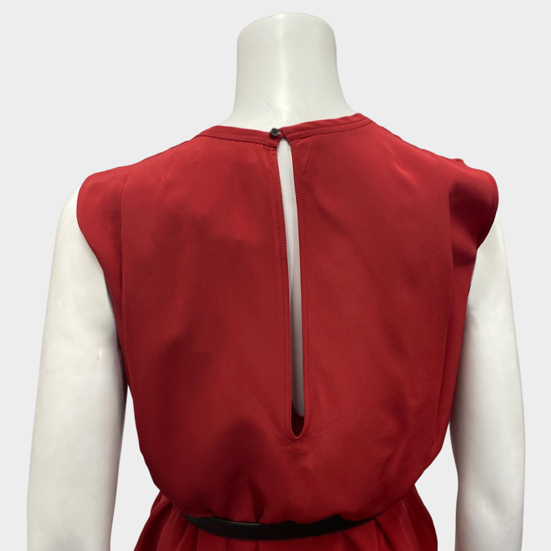 Belstaff Red Silk Sleeveless Dress With Black Belt