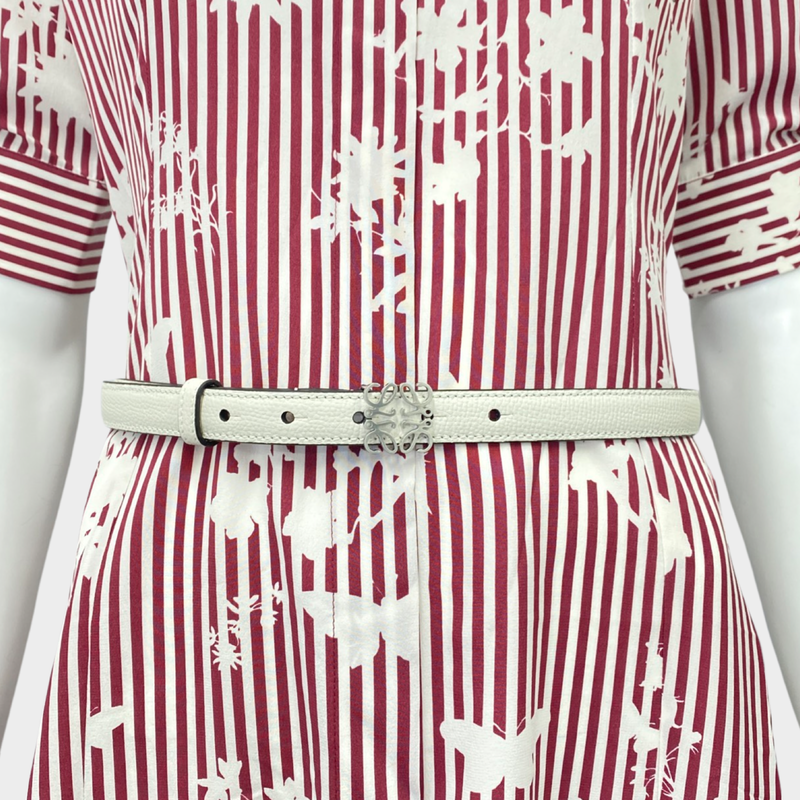 Loewe Anagram white belt in pebble grain calfskin