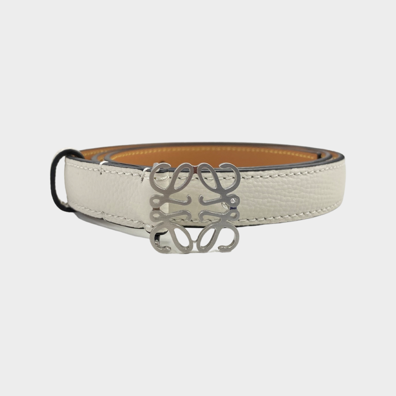 Loewe Anagram white belt in pebble grain calfskin