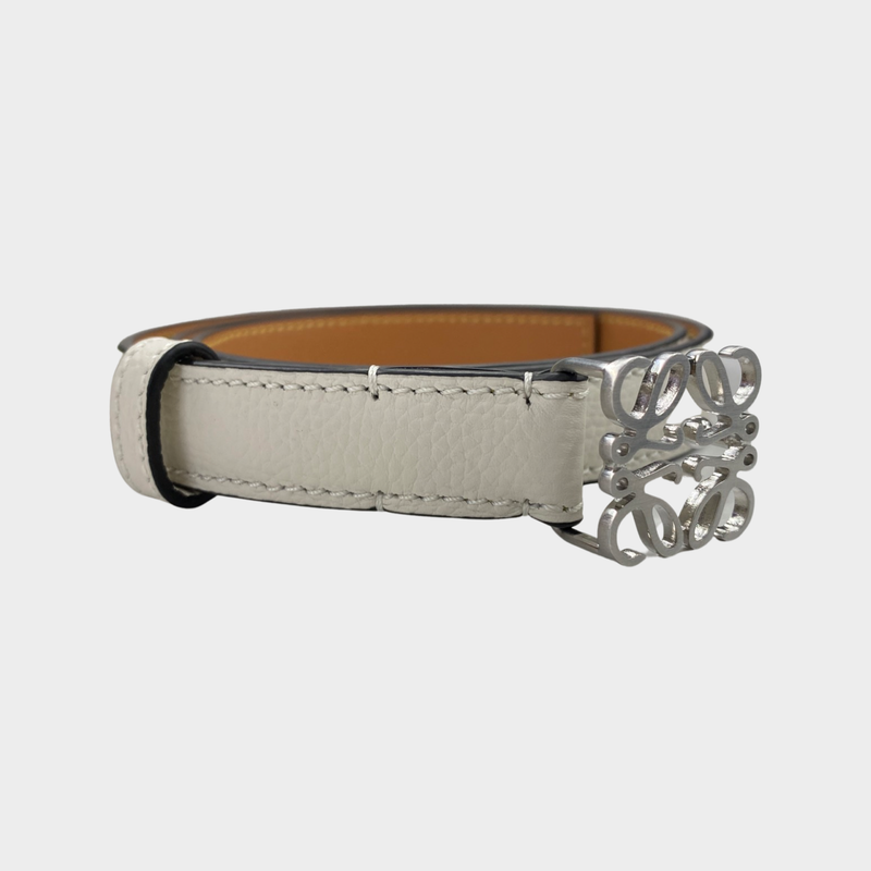 Loewe Anagram white belt in pebble grain calfskin