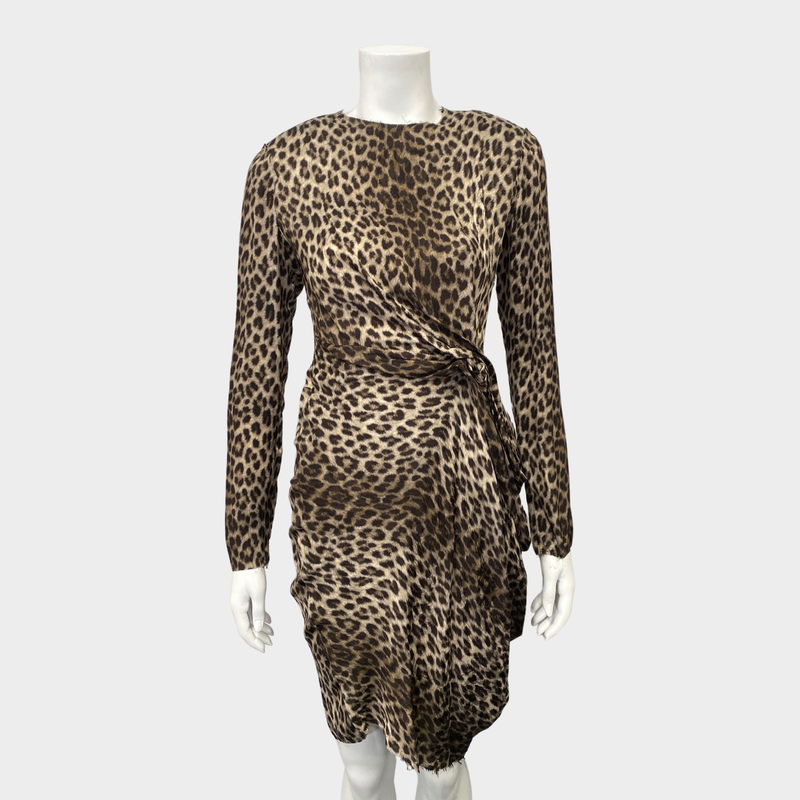 Lanvin brown animal print silk padded-shoulder mini dress