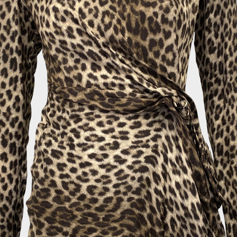 Lanvin brown animal print silk padded-shoulder mini dress