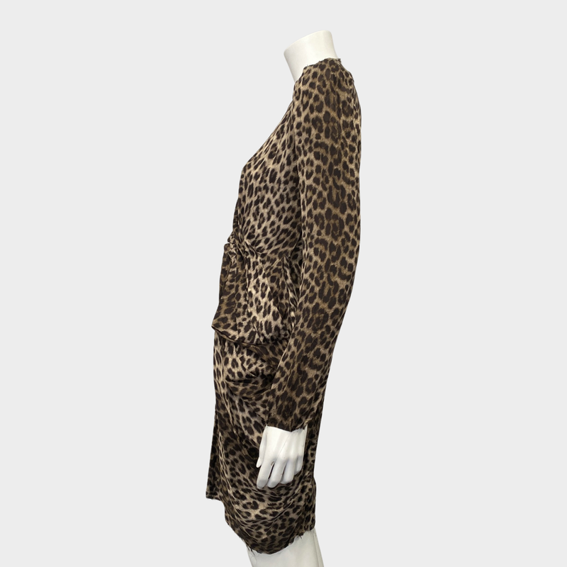 Lanvin brown animal print silk padded-shoulder mini dress