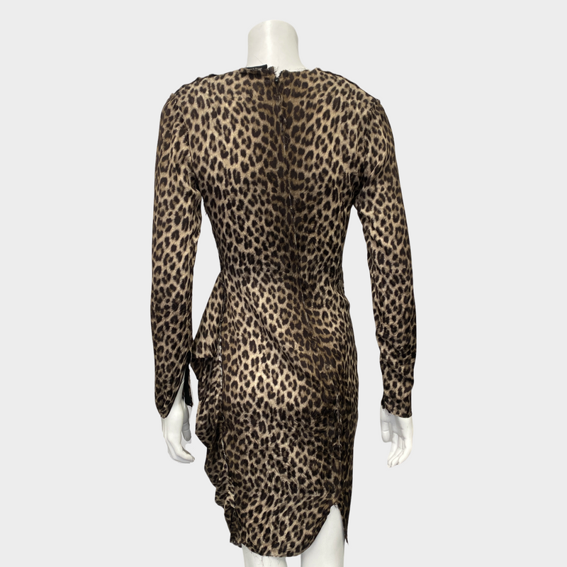Lanvin brown animal print silk padded-shoulder mini dress