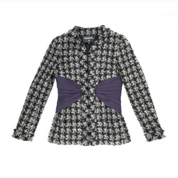 CHANEL HOUNDSTOOTH tweed JACKET with silk panels