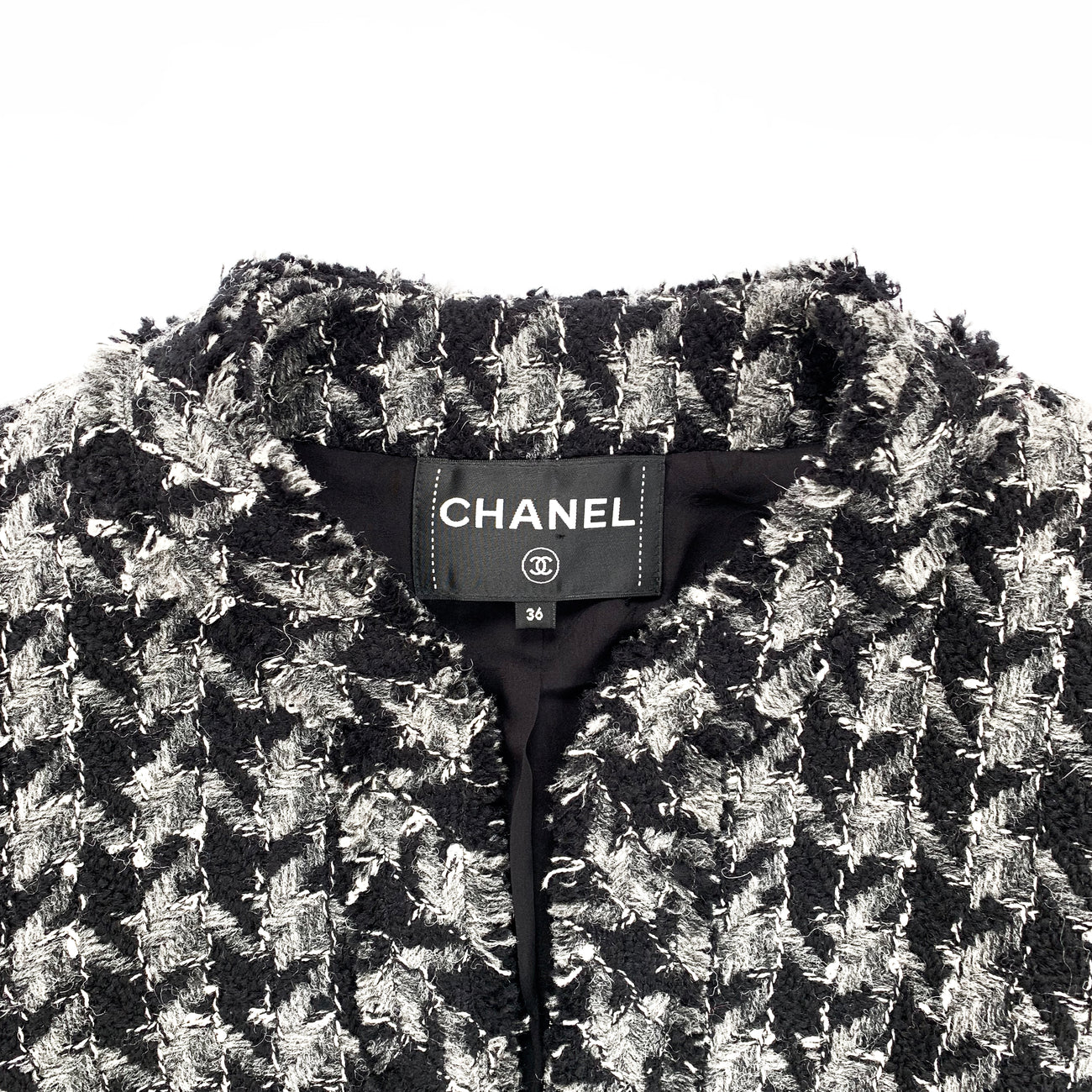 Chanel Black And White Tweed And Shearling Houndstooth Classic