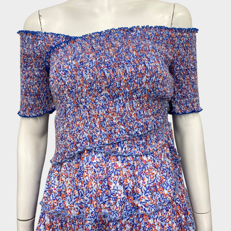 Poupette St. Barth blue and orange off-shoulder cotton mini dress