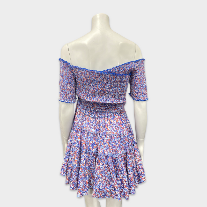 Poupette St. Barth blue and orange off-shoulder cotton mini dress