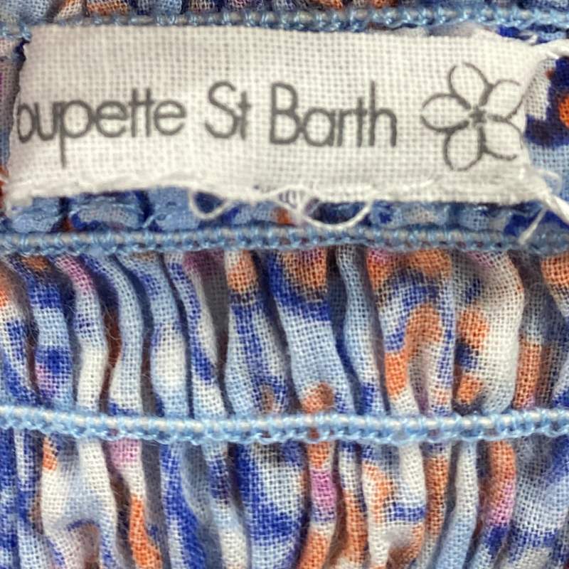 Poupette St. Barth blue and orange off-shoulder cotton mini dress